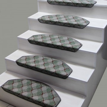 Yeşi Renk Oval Desenli Model Bukle Halıdan Demonte Basamak Paspasi